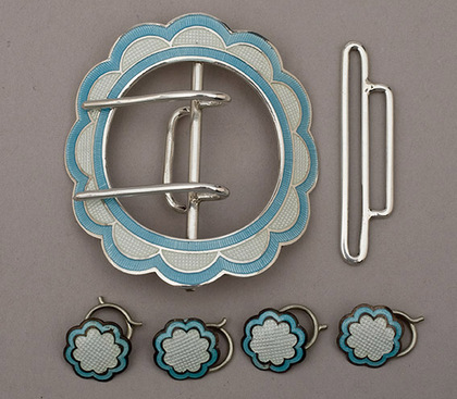 Silver and Enamel Belt Buckle and Buttons (4)